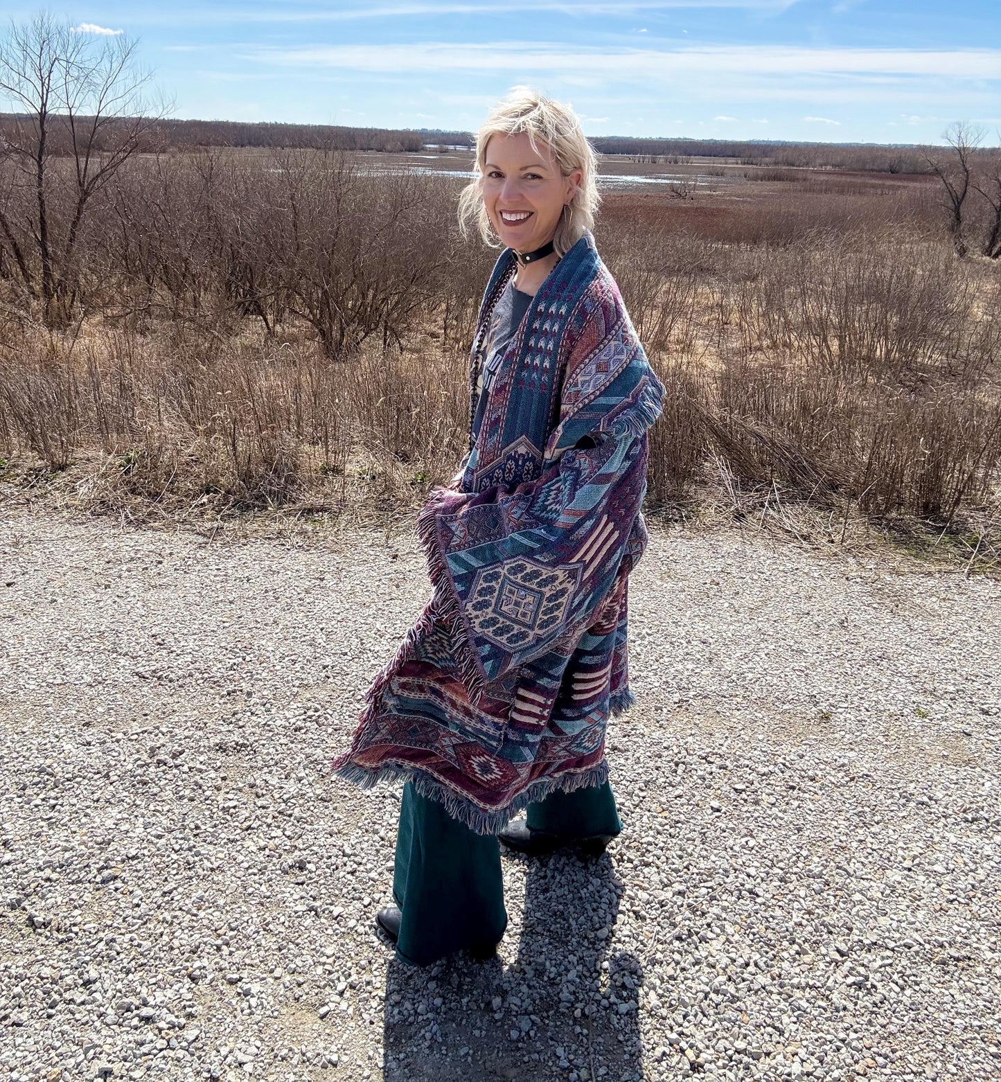 Geometric Jewel Tones Extra Oversized Blanket Coat