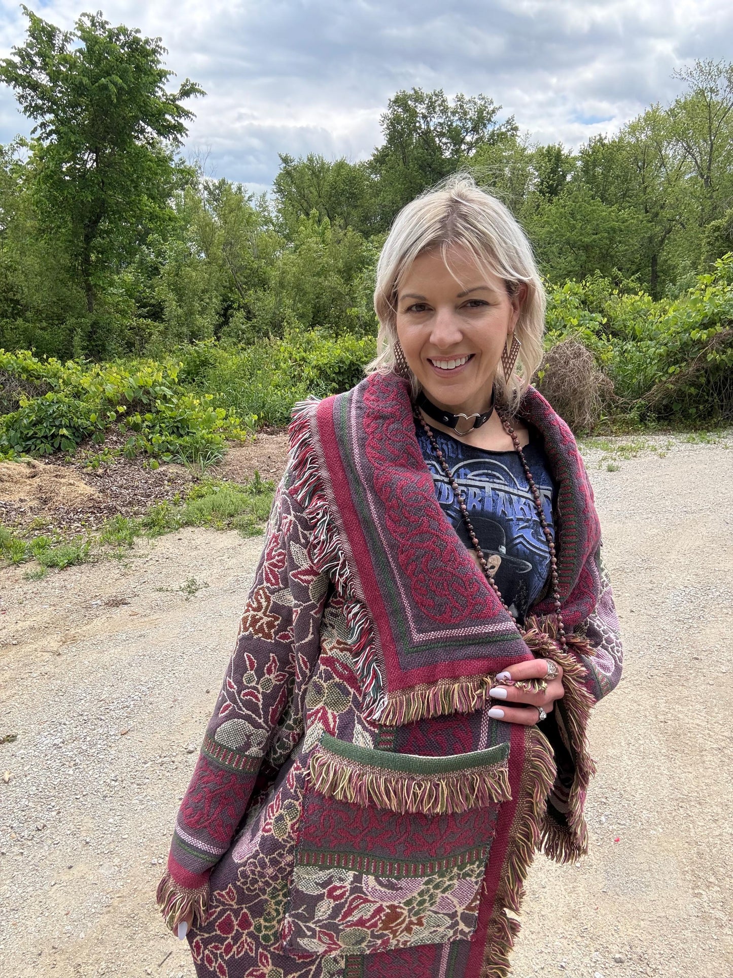 Romantic Grapevine Long Boho Blanket Coat