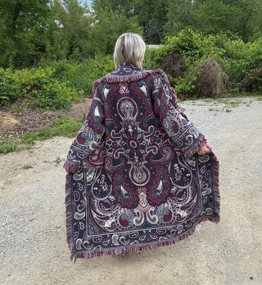 Romantic Paisley Boho Fringe Blanket Duster