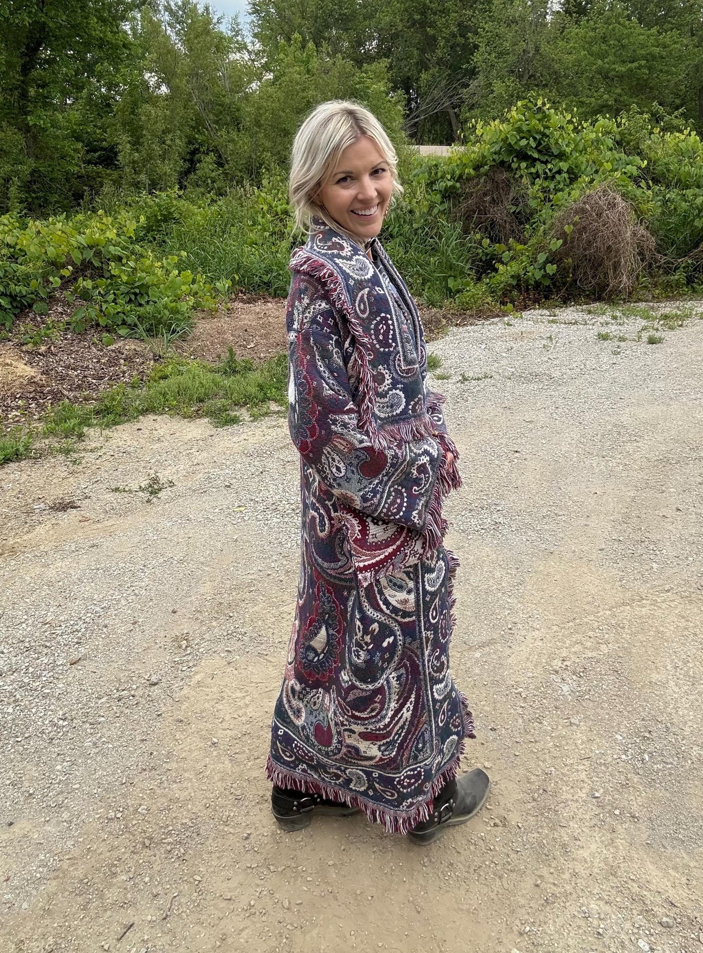 Romantic Paisley Boho Fringe Blanket Duster