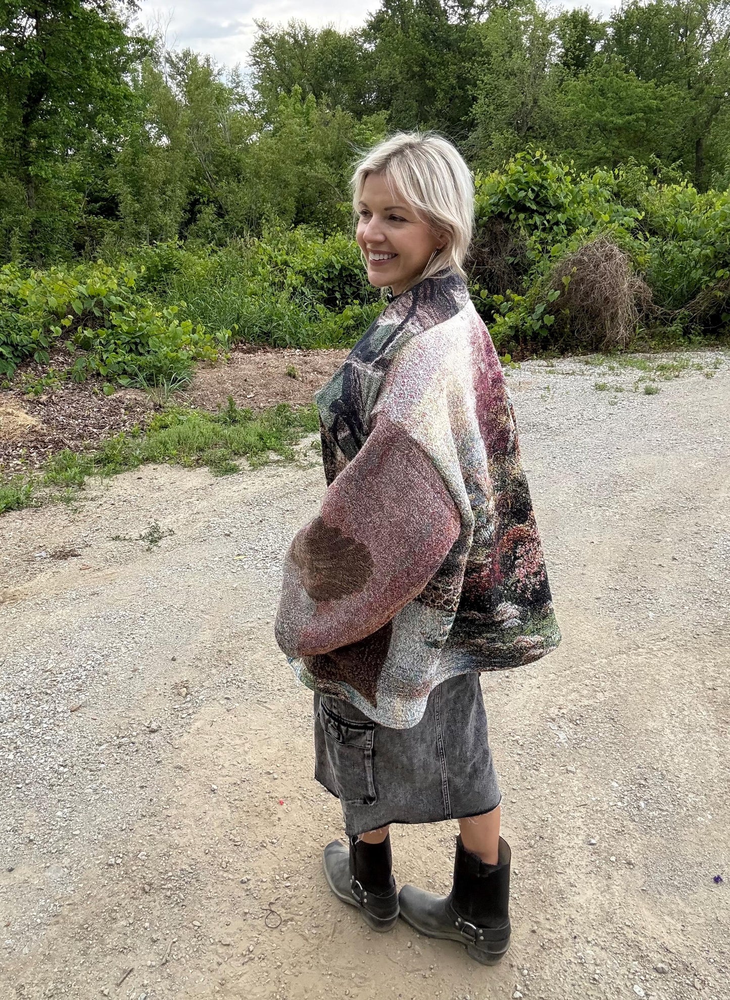 Mystic Forest Cottage Earthy Abstract Wing Collar Blanket Coat