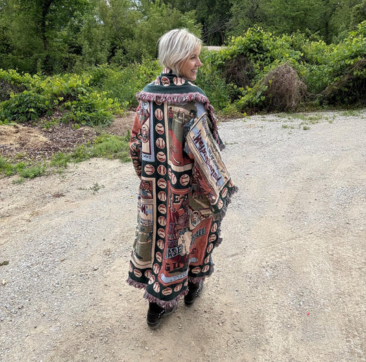 Baseball Babe Long Fringe Blanket Coat