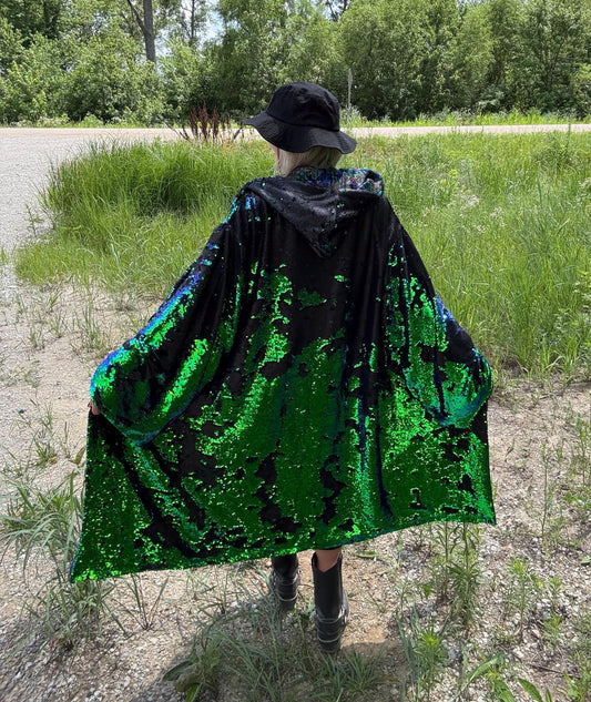 Psychedelic Mermaid Minky Lined Sequin Rave Festival Coat