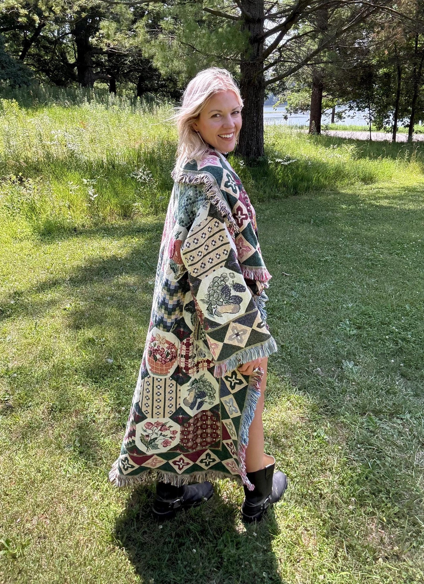 Country Cutie Long Fringe Blanket Coat