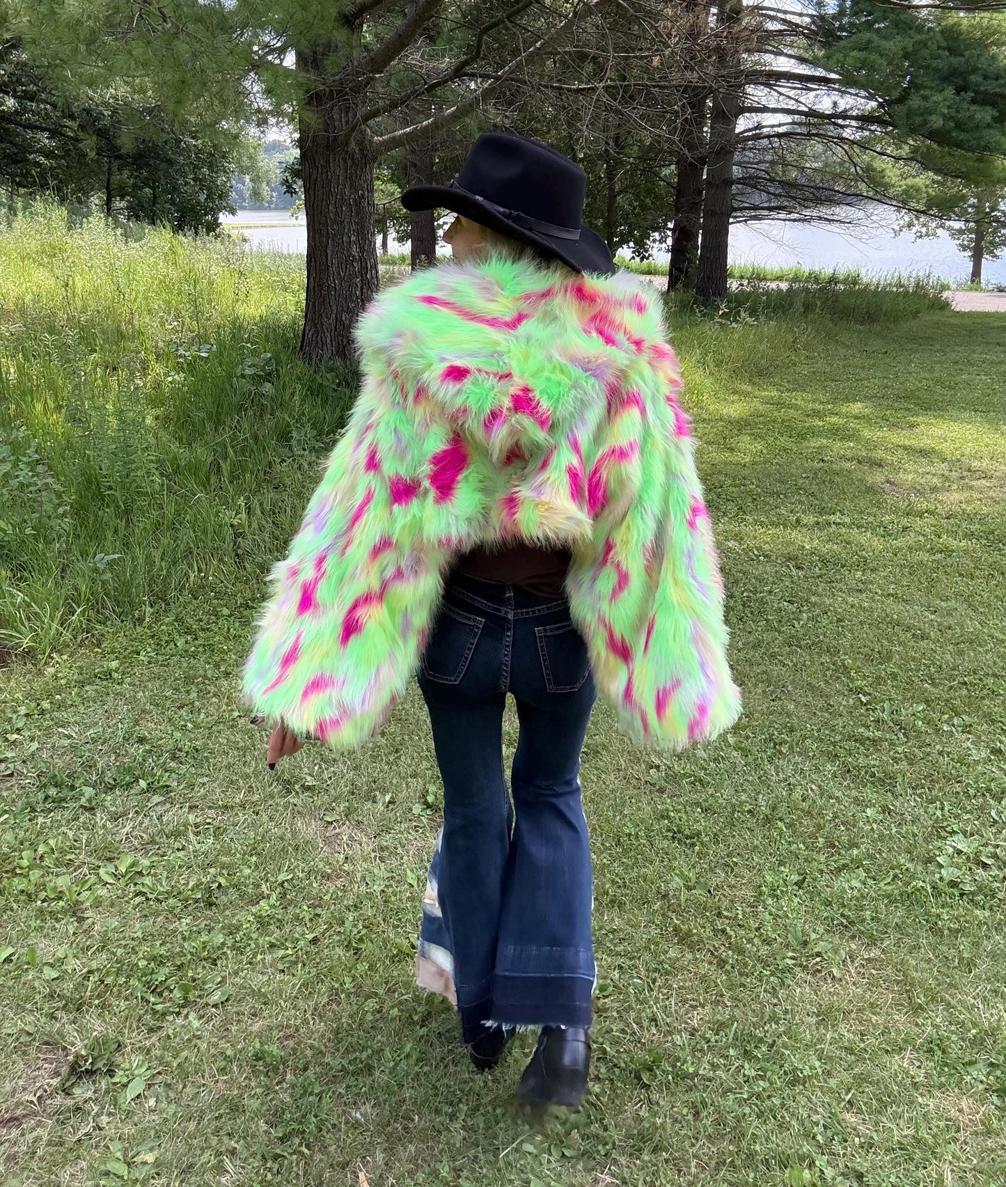 Electric Snow Bunny Cropped Faux Fur Jacket
