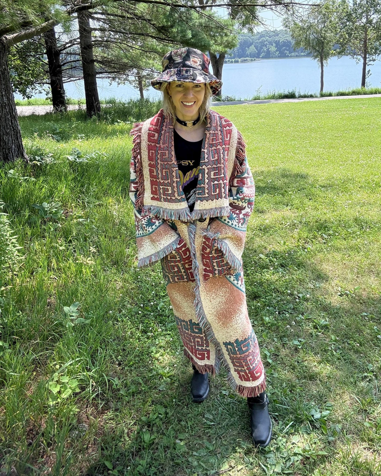 Mayan Sun Calendar Long Dune Celestial Blanket Coat