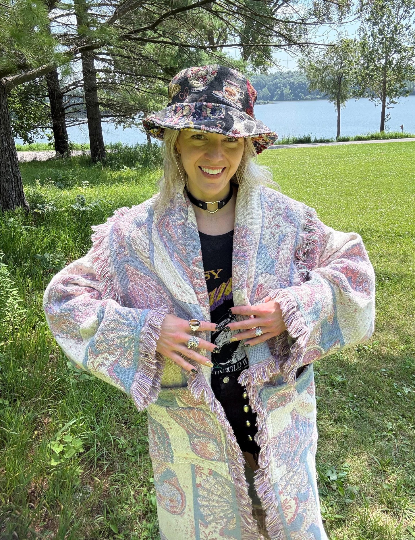 Seashell Pastels Long Boho Blanket Coat