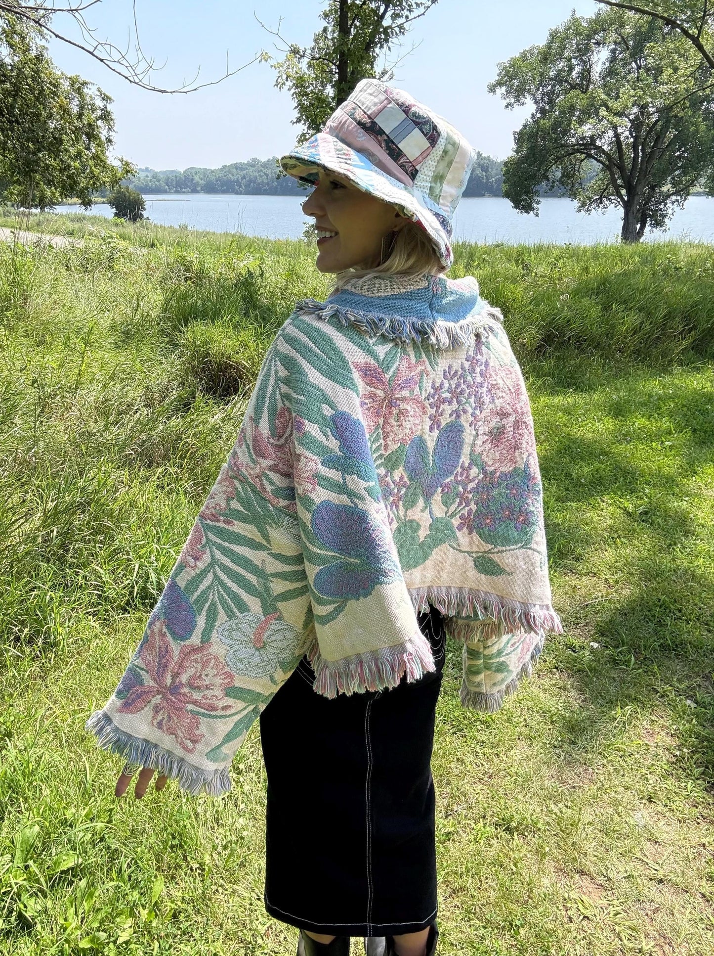 Tropical Pastels Oversized Cropped Blanket Sweater