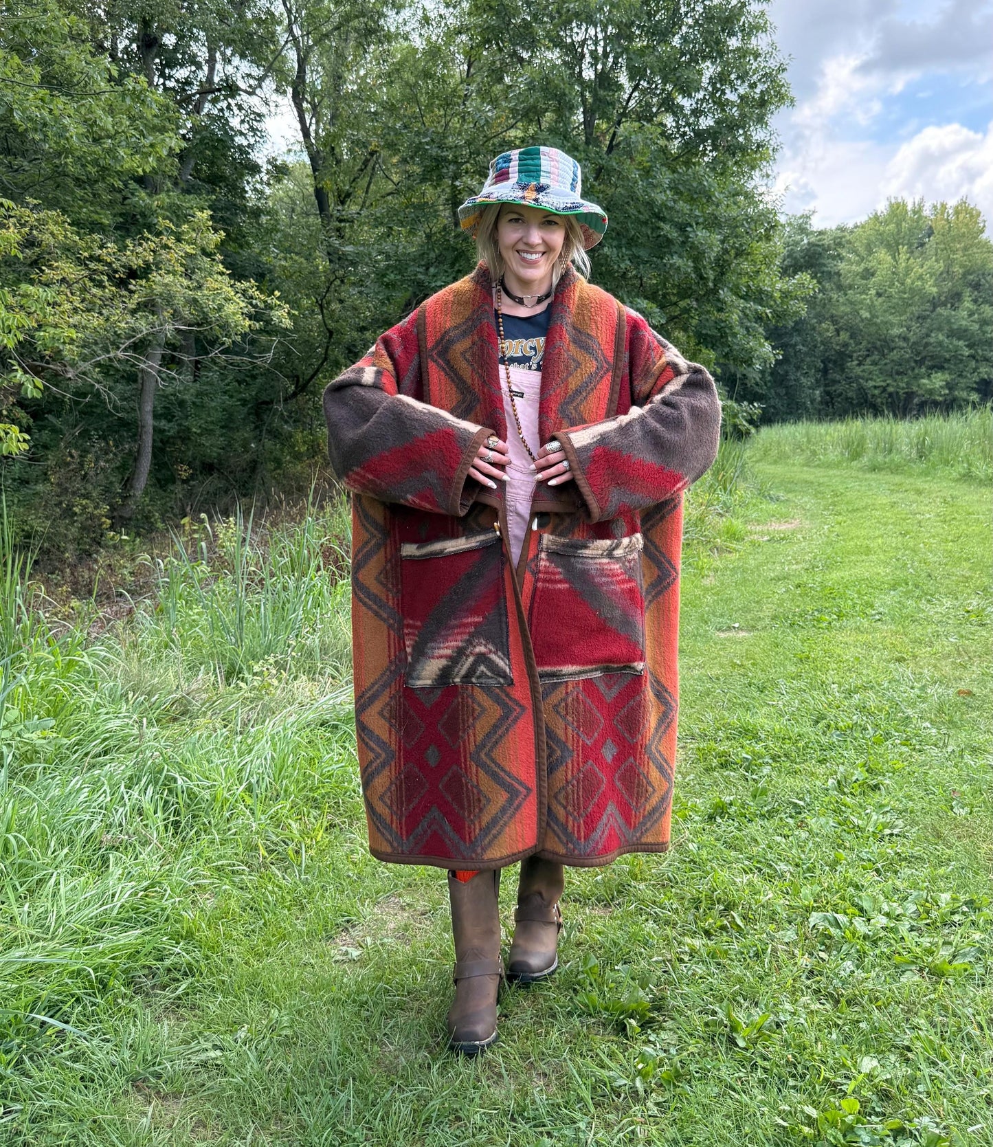 Campfire Hues Extra Oversized Western Fleece Blanket Coat