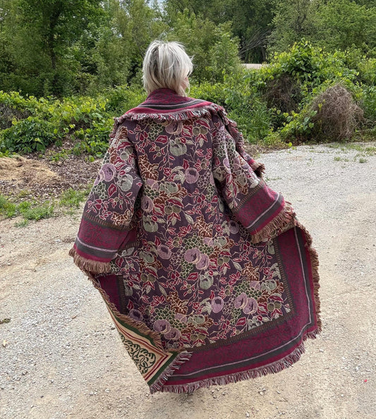 Romantic Grapevine Long Boho Blanket Coat