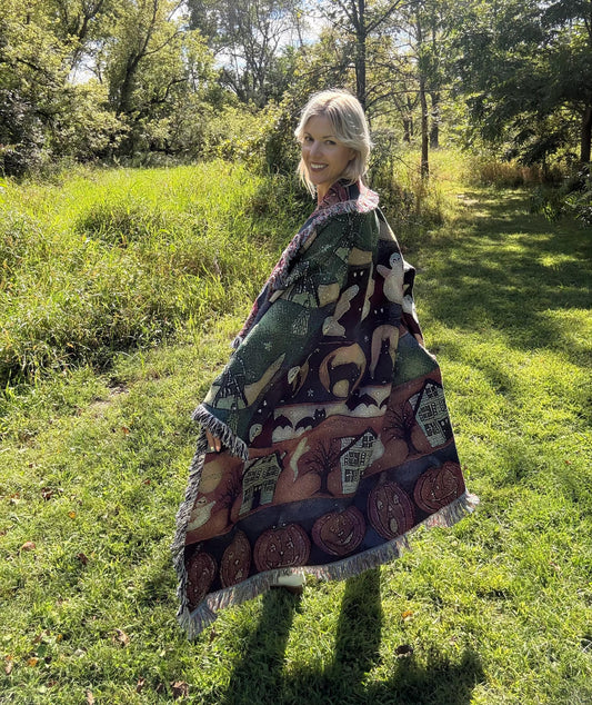 Spooky Babe Halloween Art Long Blanket Coat