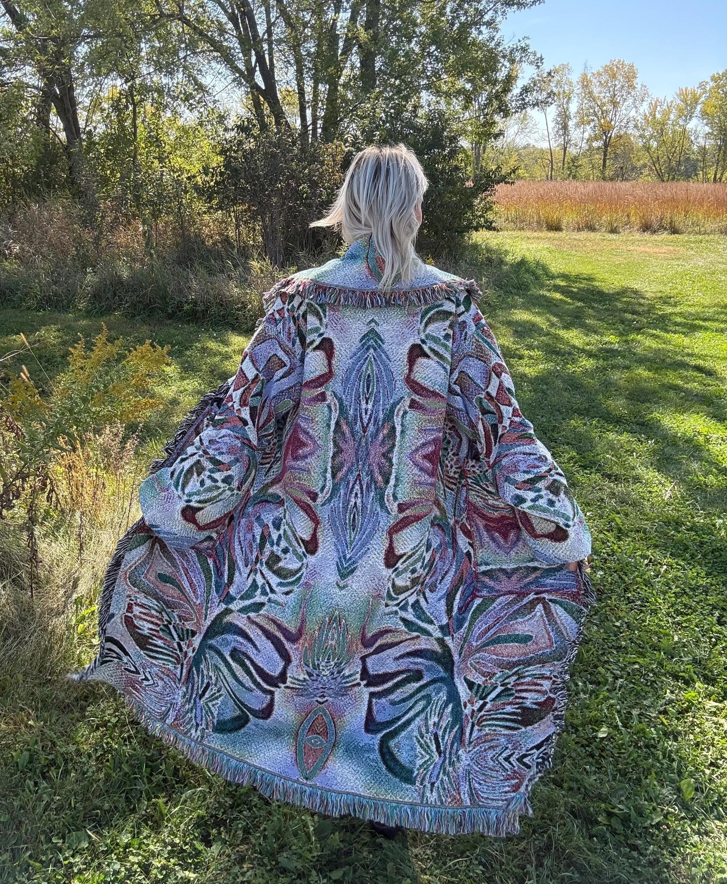 Psychedelic Escapade Handmade Original Art Long Blanket Coat
