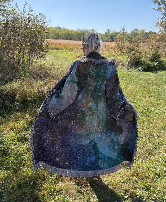 Green Intergalactic Stardust Long Art Blanket Coat