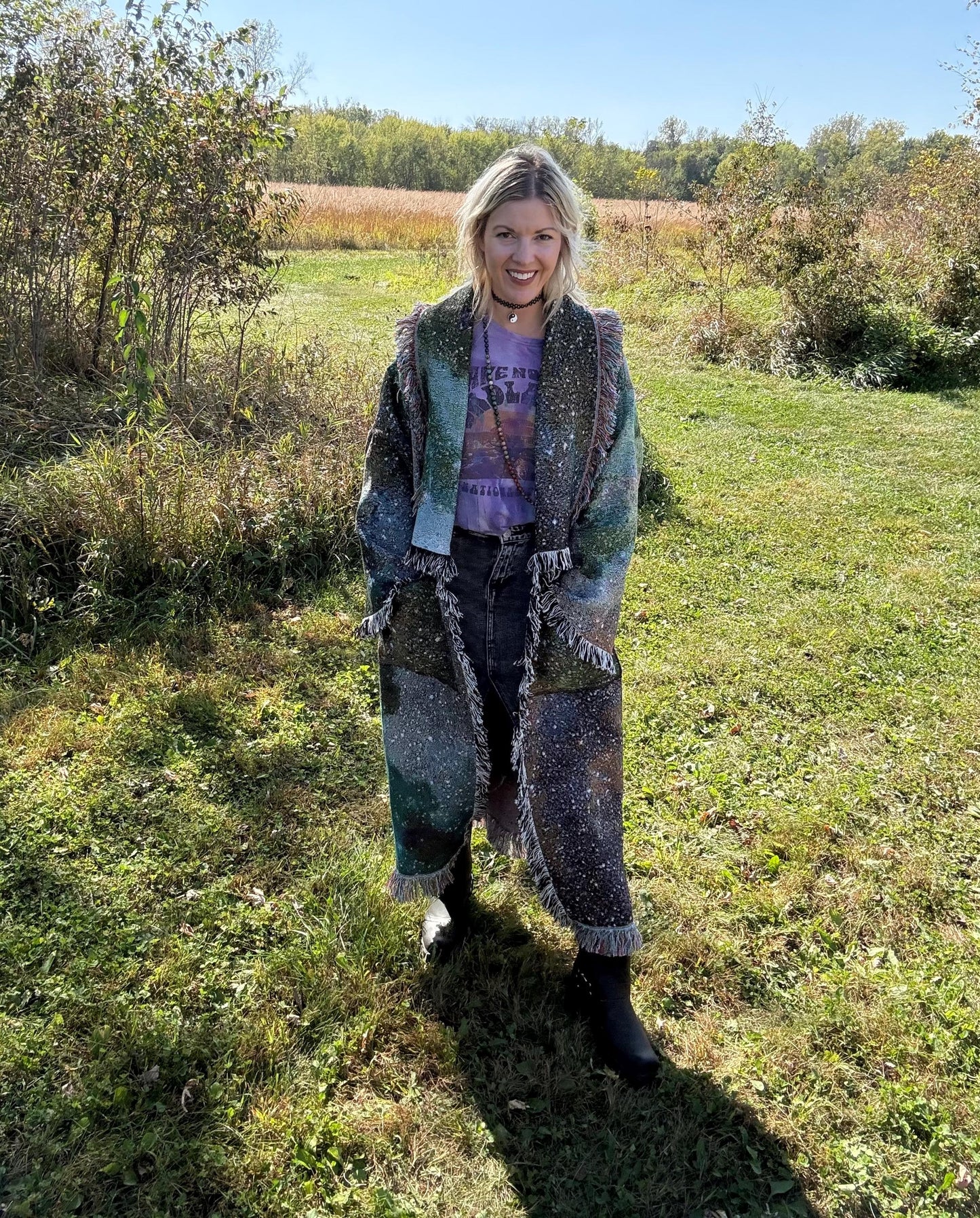 Green Intergalactic Stardust Long Art Blanket Coat