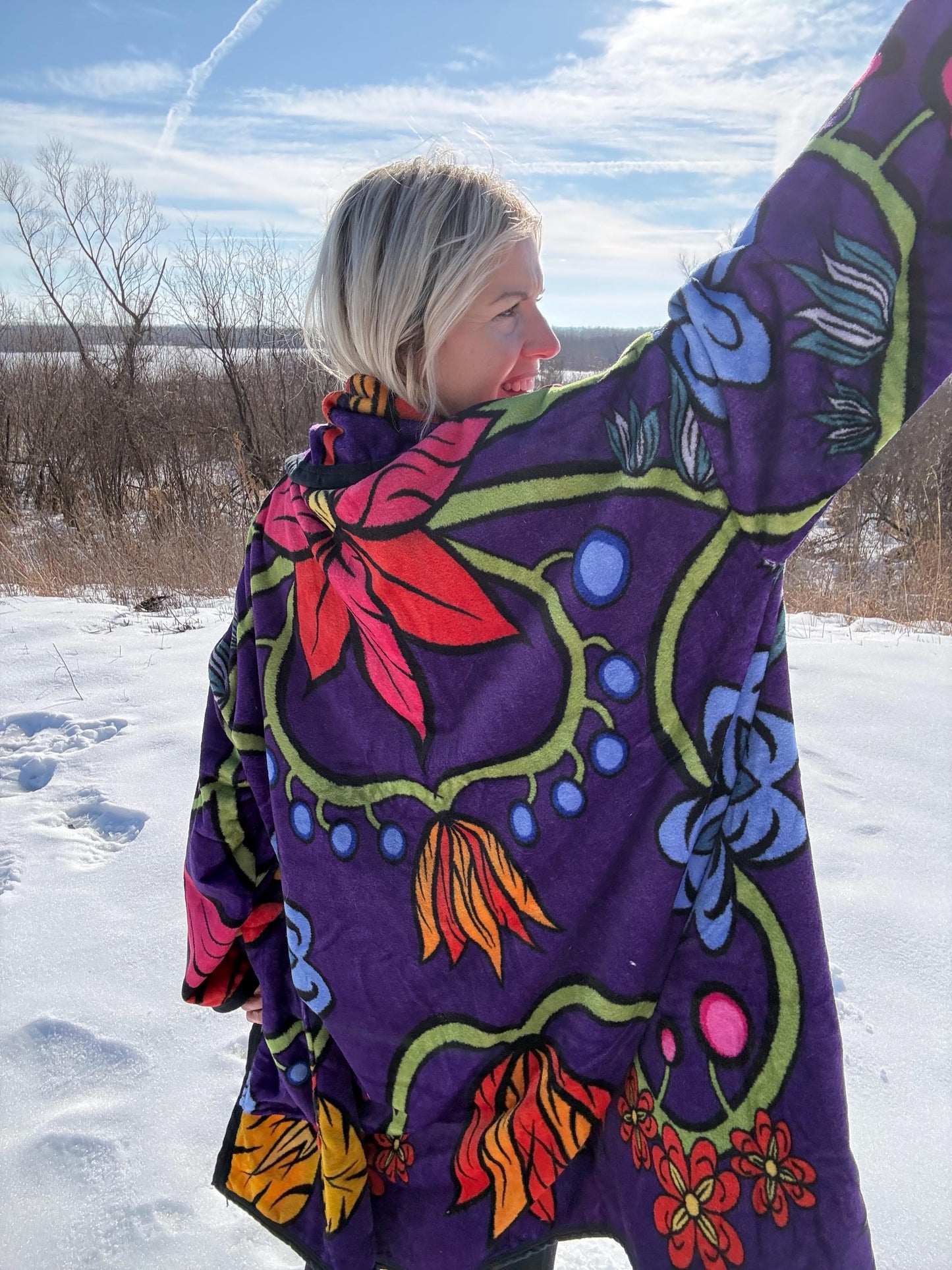 Purple Passion Flowers Super Soft Fleece Blanket Coat
