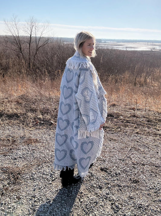 Wholesome Hearts Cozy Fringe Blanket Coat