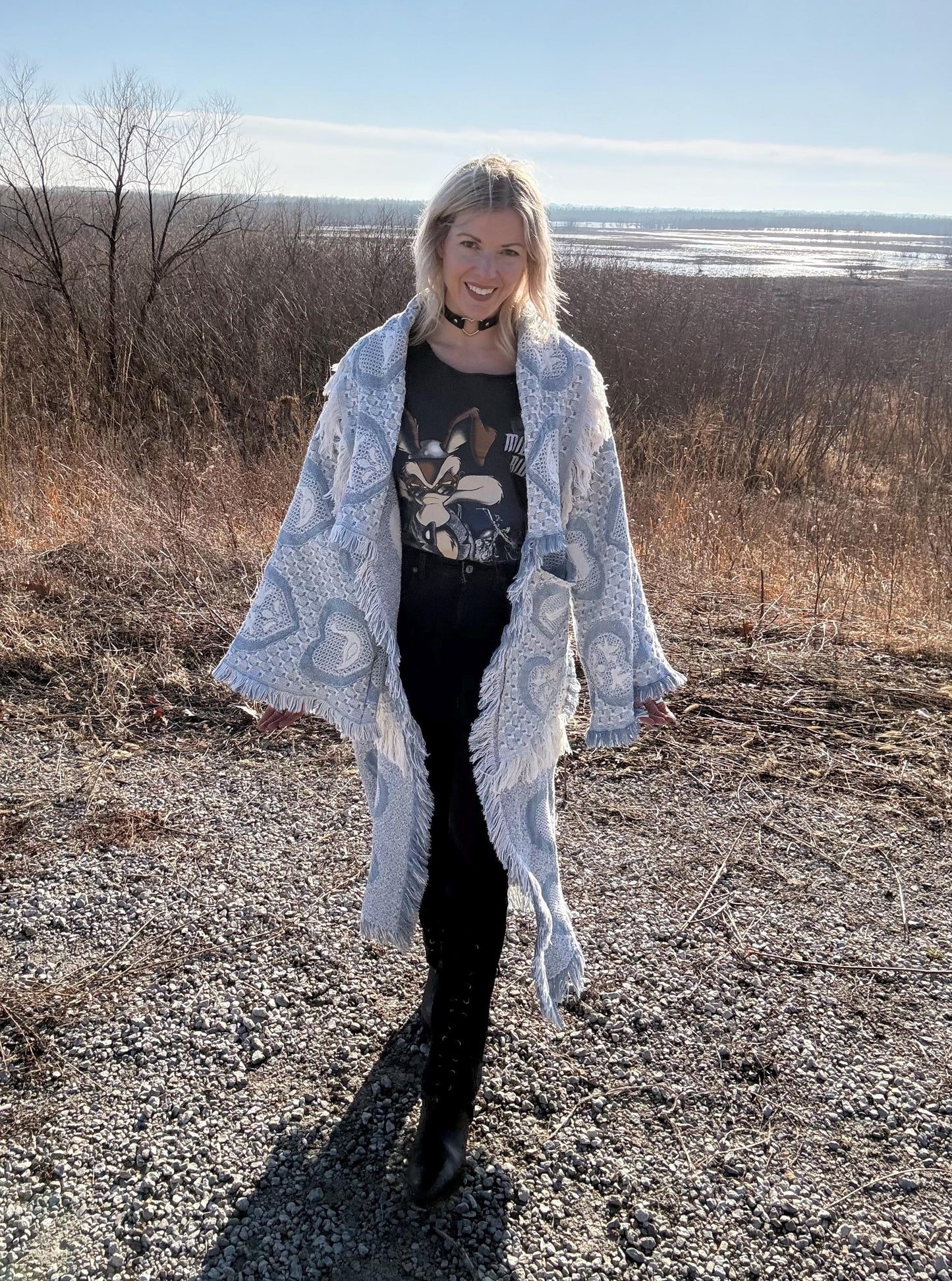 Wholesome Hearts Cozy Fringe Blanket Coat