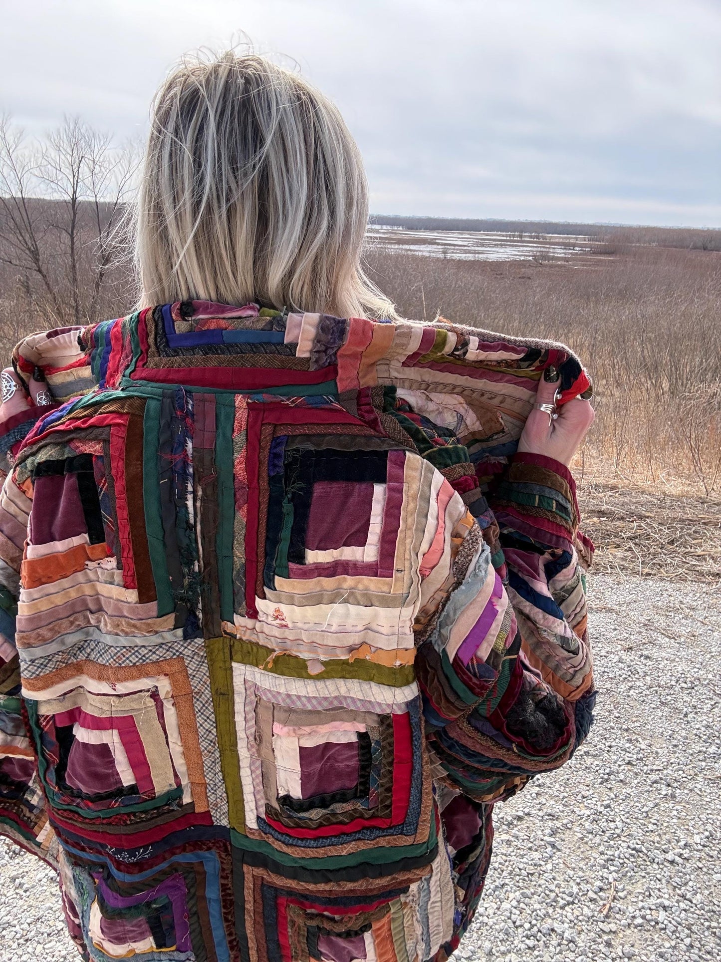 Tattered Distressed Antique Jewel Toned Oversized Heirloom Quilt Jacket