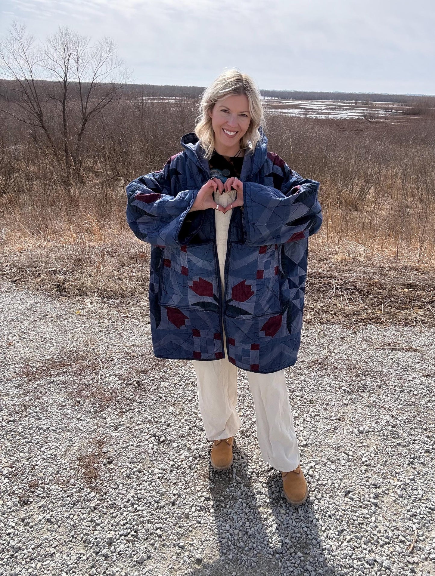 Navy Romance Hooded Oversized Statement Quilt Coat
