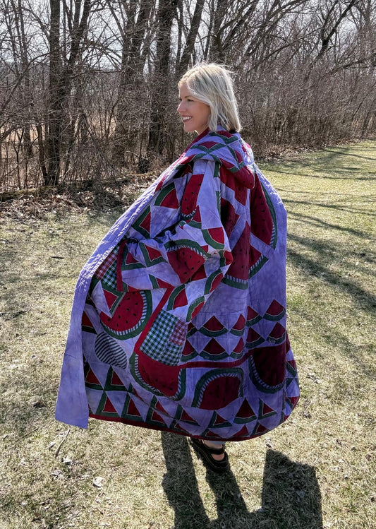 Periwinkle Watermelon Maximalist Statement Quilt Coat