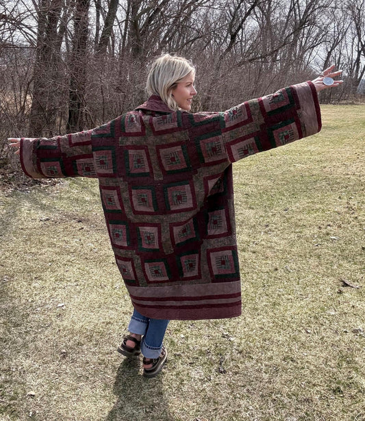 Warm Earth Toned Cozy Statement Quilt Coat