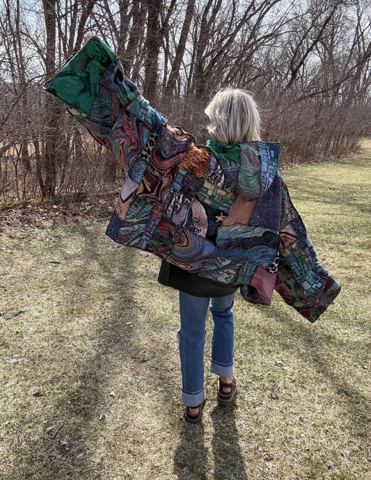 Psychedelic Dreamer Extra Oversized Patchwork Blanket Pullover, One-Of-A-Kind Wearable Art