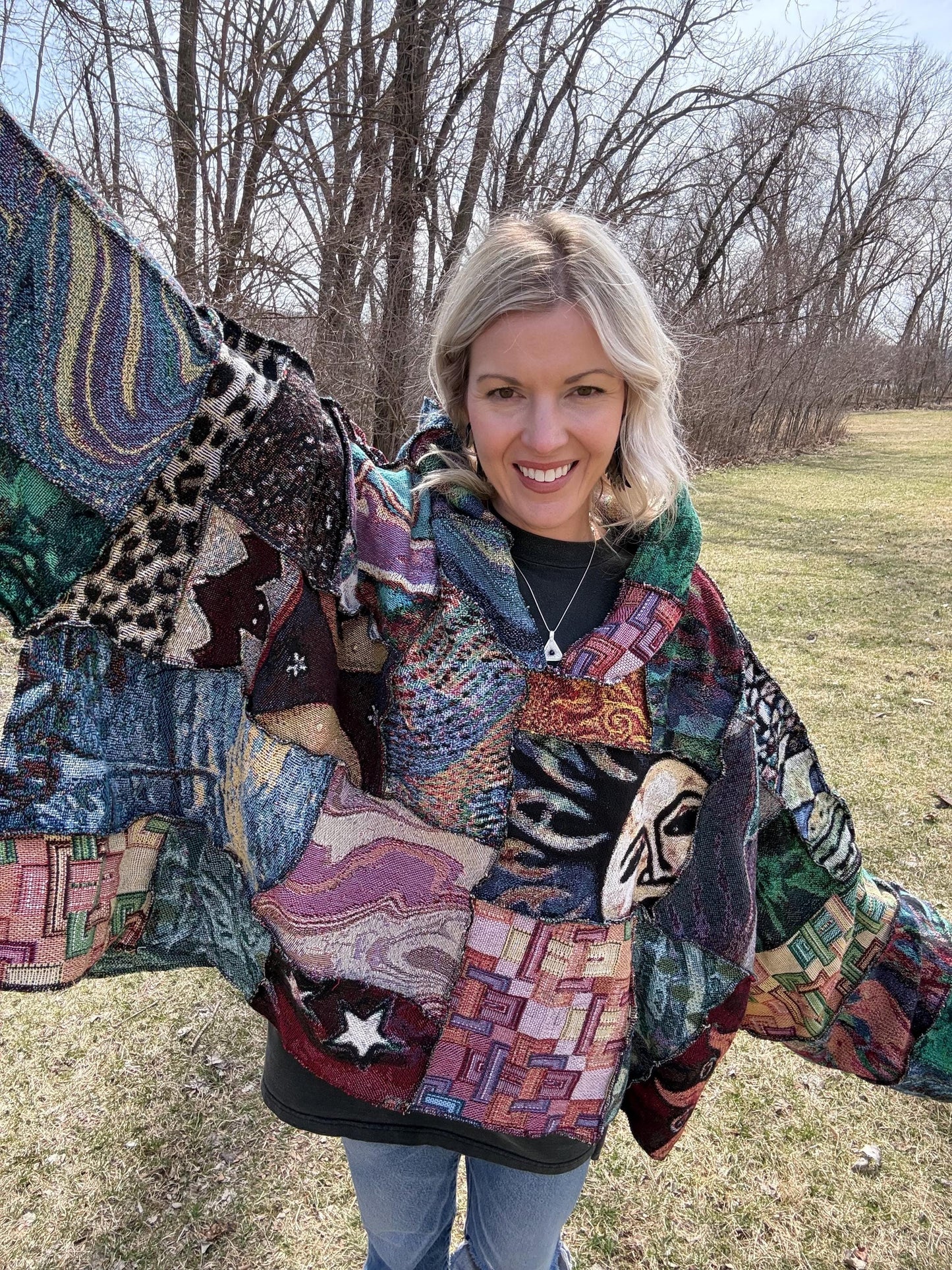Psychedelic Dreamer Extra Oversized Patchwork Blanket Pullover, One-Of-A-Kind Wearable Art