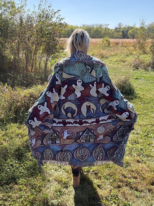 Spooky Cutie Long Halloween Themed Art Blanket Coat