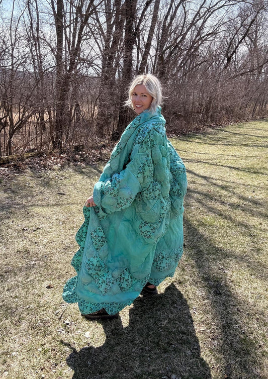 Seafoam Queen Oversized Extra Long Maximalist Quilt Coat