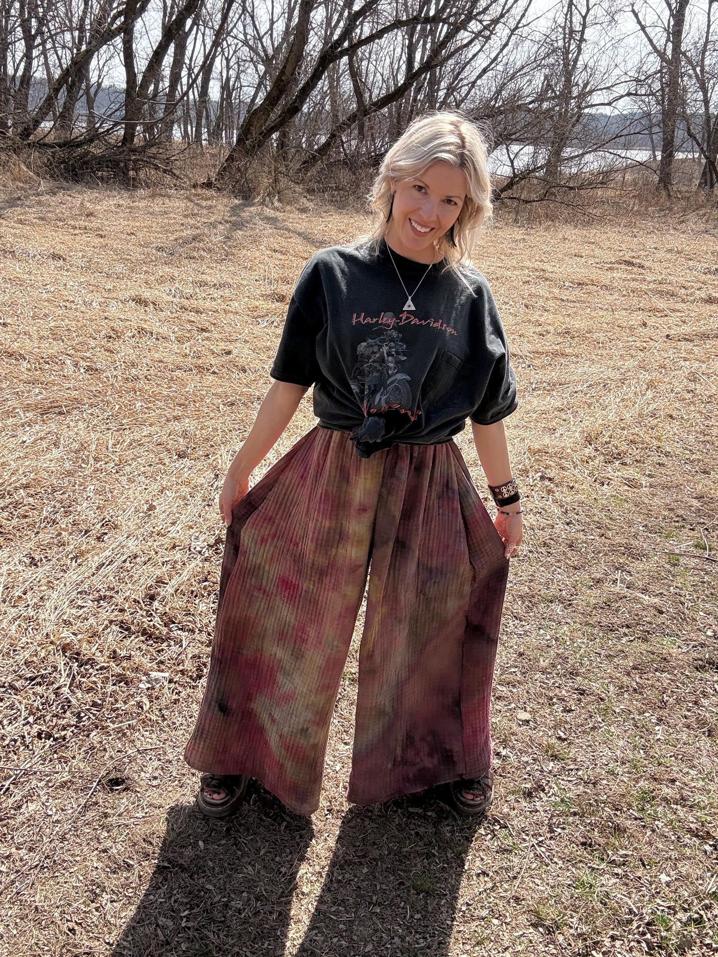 Earthy Hippie Extra Wide Leg High Waisted Tie Dye Blanket Pants
