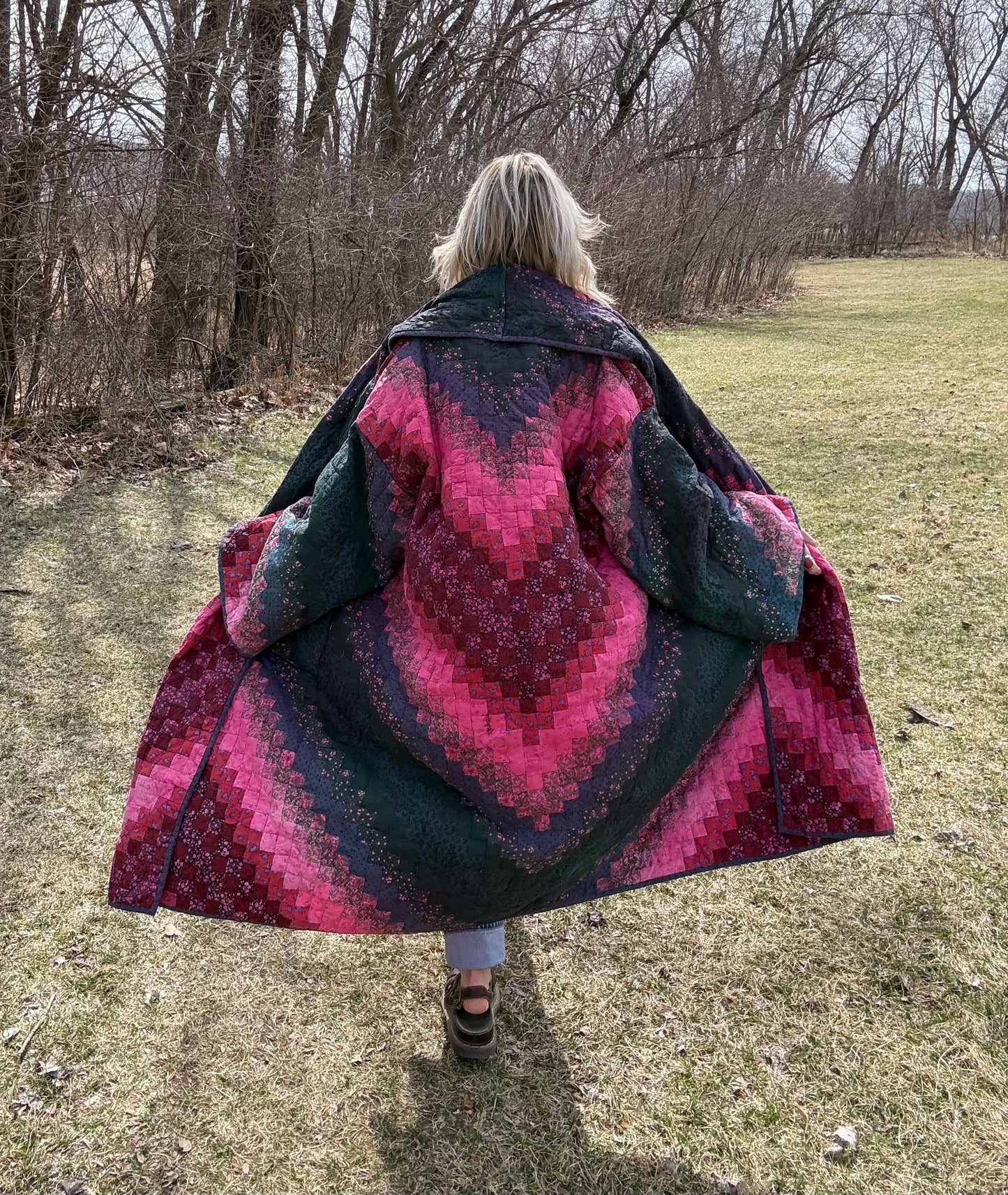 Heart Opening Hues Green & Pink Maximalist Statement Quilt Coat