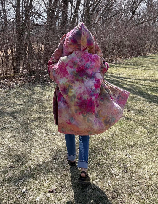 Flower Power Artsy Boho Hooded Quilt Coat