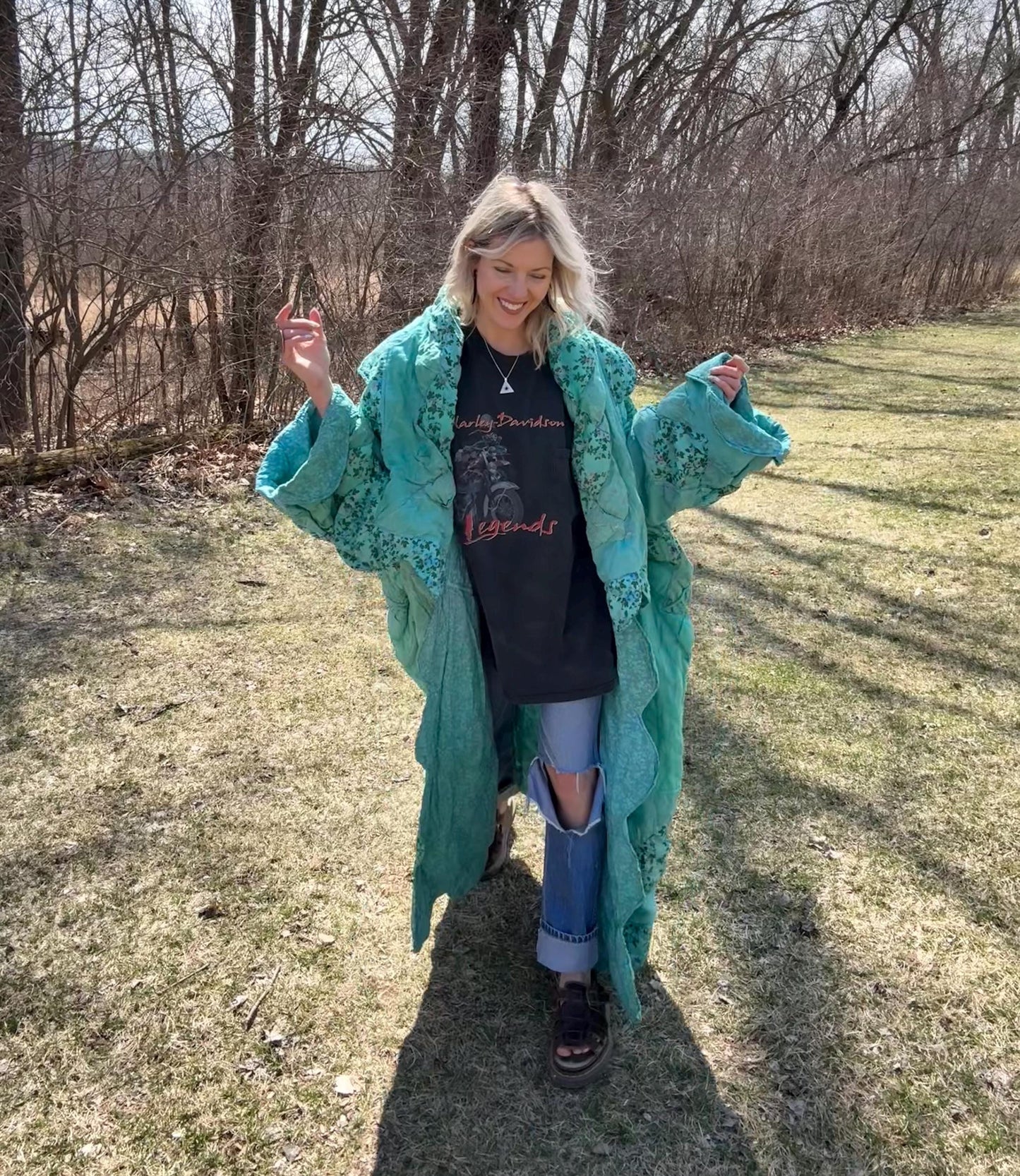 Seafoam Queen Oversized Extra Long Maximalist Quilt Coat