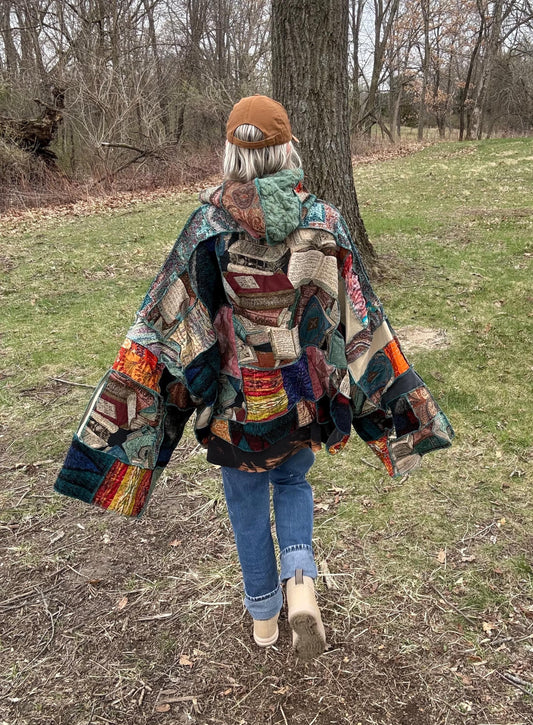Boho Bookworm Extra Oversized Fiber Art Patchwork Pullover