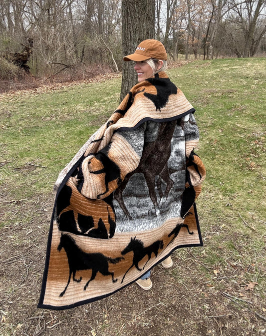 Wild Horses Maximalist Long Fleece Blanket Robe