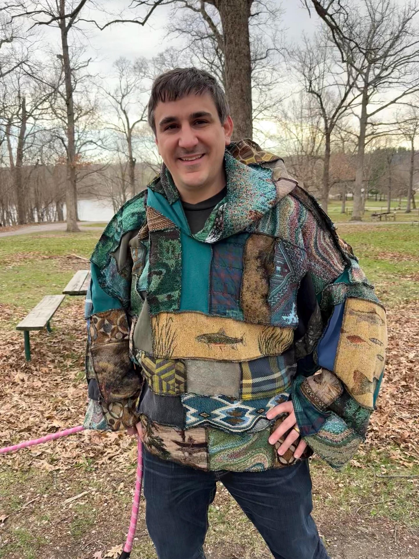 Gone Fishin’ Extra Oversized Fiber Art Patchwork Pullover