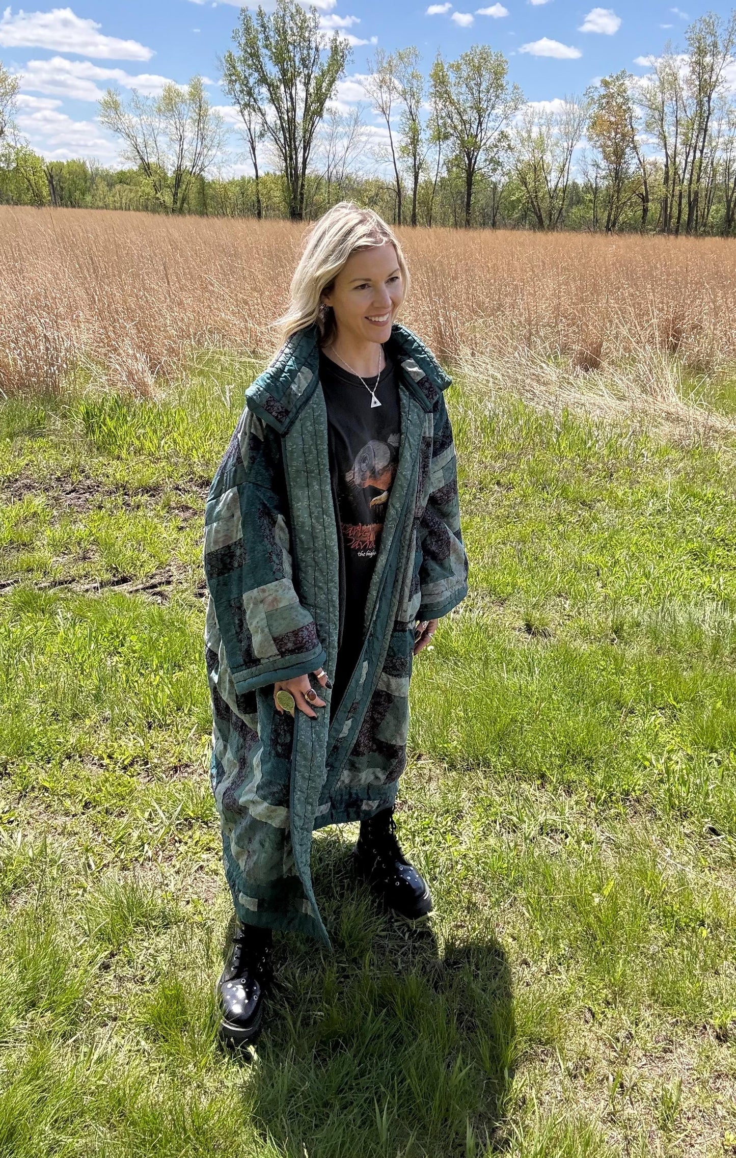 Stairway To Heaven Teal Maximalist Quilt Statement Coat