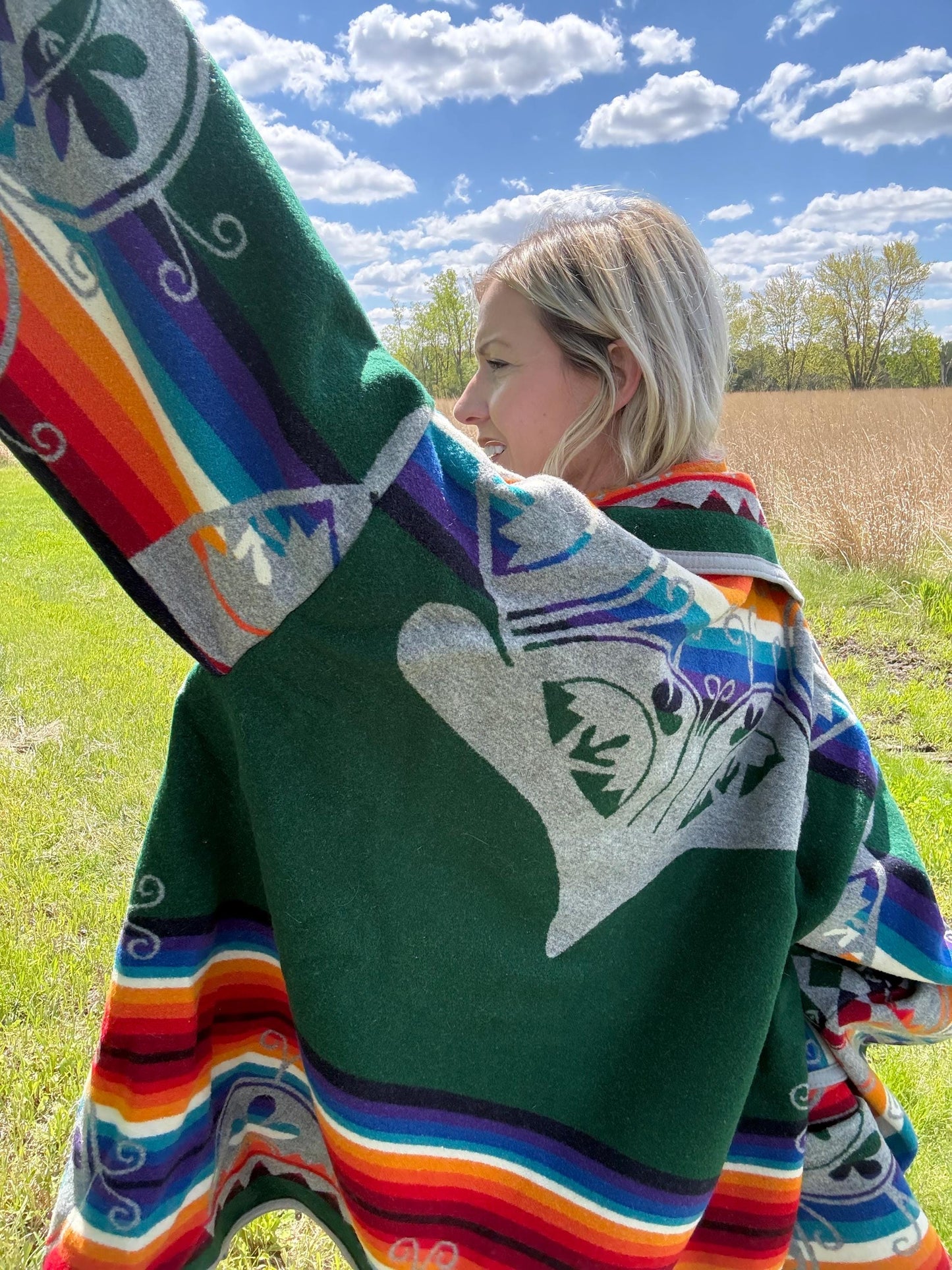 Sacred Turtle Energy Hunter Green Wool Blanket Coat