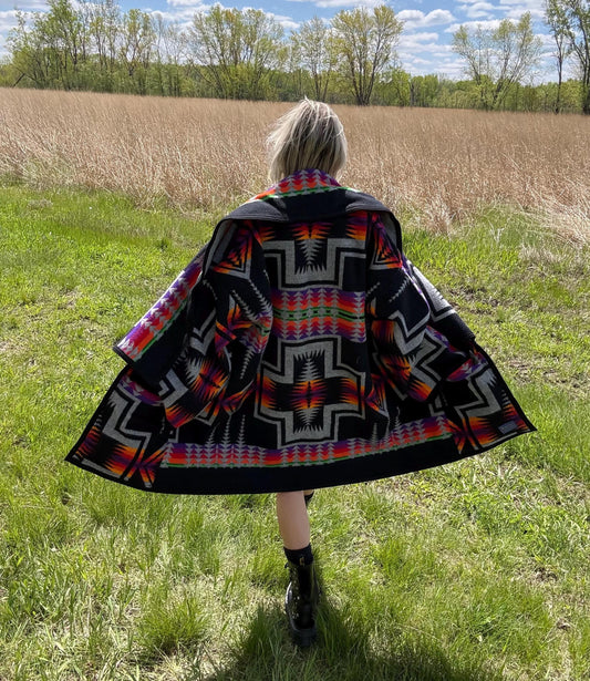 Mountain Sunsets Upcycled Vintage Wool Geometric Blanket Coat