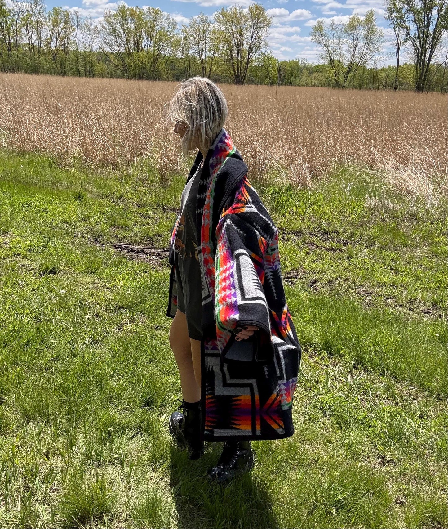 Mountain Sunsets Upcycled Vintage Wool Geometric Blanket Coat