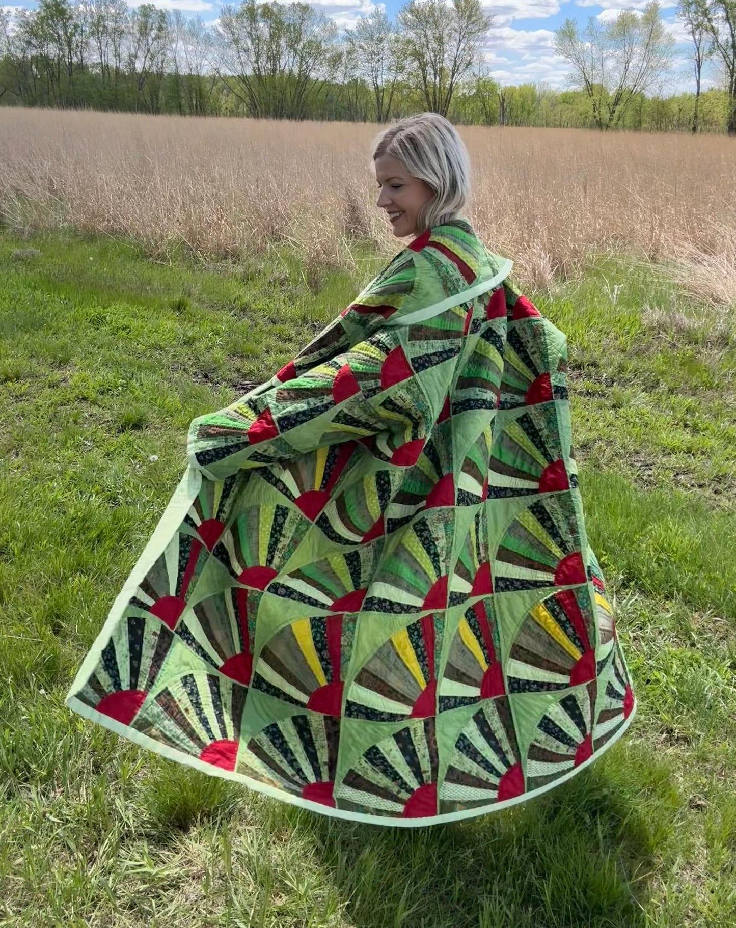 Green Apple Queen Long Maximalist Statement Quilt Coat