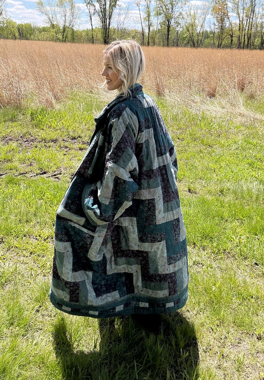 Stairway To Heaven Teal Maximalist Quilt Statement Coat
