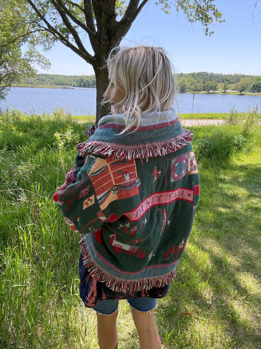 County Fair Cutie Boho Fringe Blanket Cardigan
