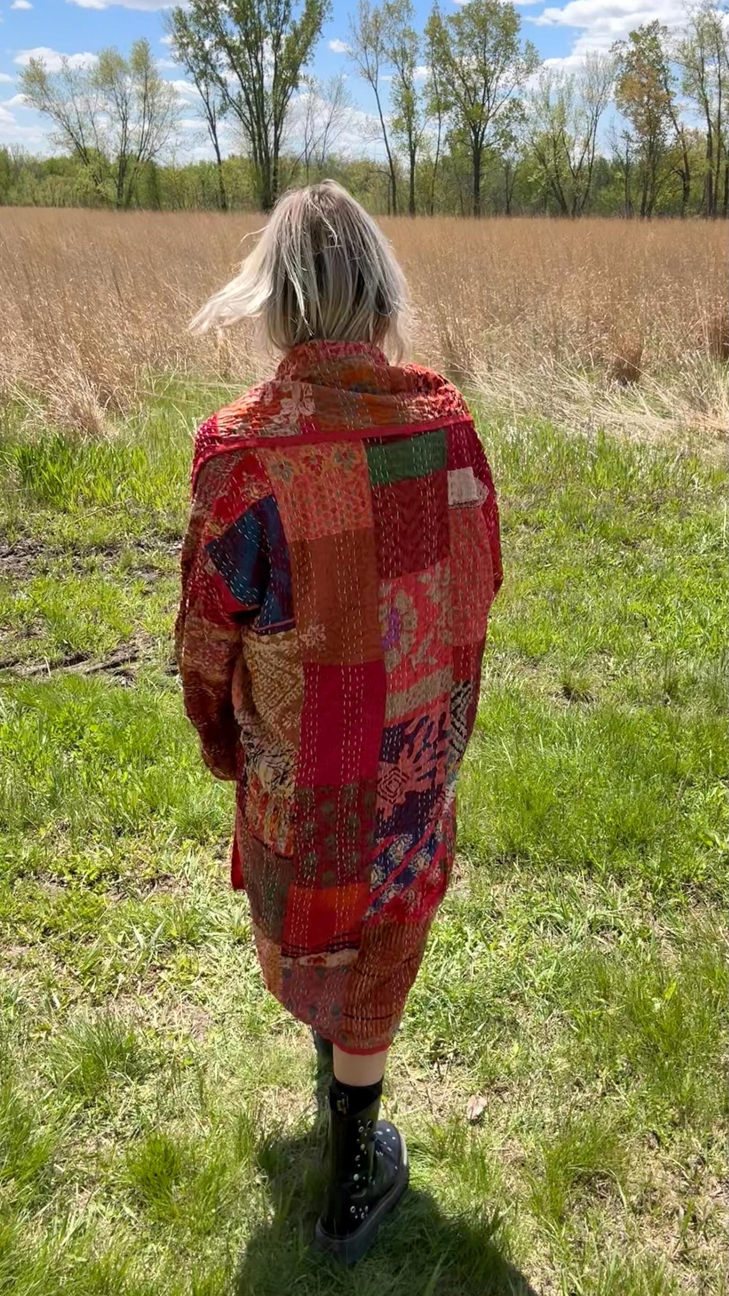 Crimson Cutie Red Silky Patchwork Quilt Duster