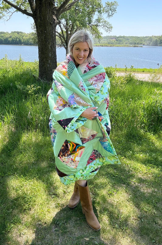 Mint Muse Extra Oversized Antique Patchwork Quilt Coat