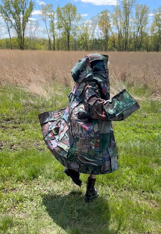 Flowstate Muse Extra Oversized Reversible Psychedelic Art Patchwork Hooded Blanket Coat