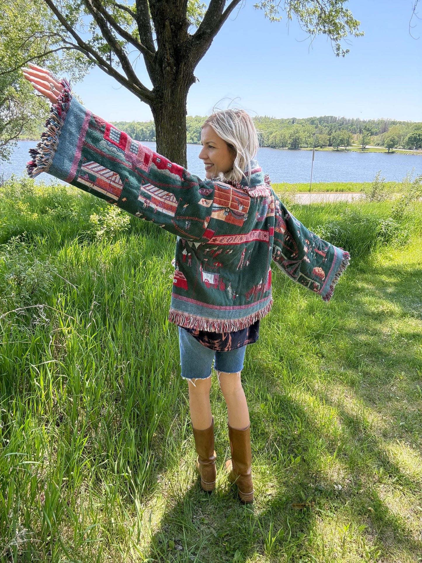 County Fair Cutie Boho Fringe Blanket Cardigan
