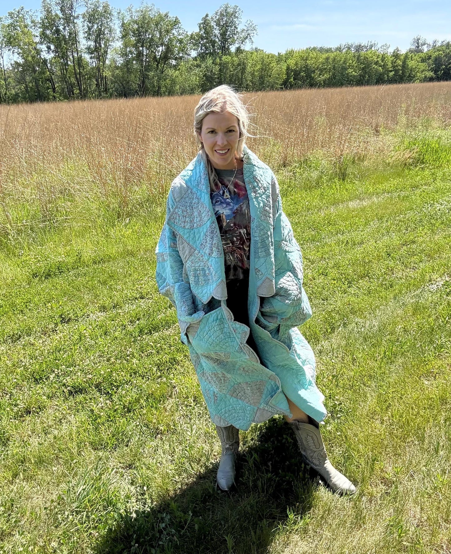 Seafoam Dreams Extra Oversized Maxi Length Statement Quilt Coat