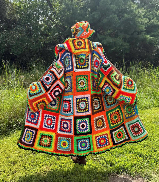 Flower Child Bold Maximalist Reversible Crochet Quilt Coat