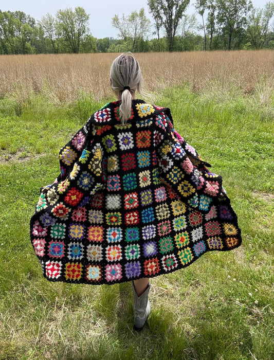 Upcycled Vintage Granny Square Crochet Sweater Coat